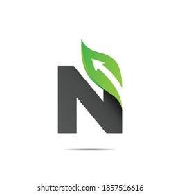 leaf logo with letter n concept, eco logo letter n