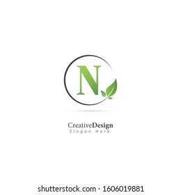 Leaf Logo with Letter N. Design vector template