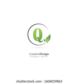 Leaf Logo with Letter Q. Design vector template