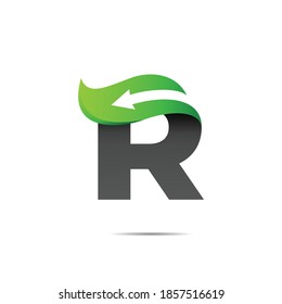 leaf logo with letter r concept, eco logo letter r