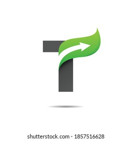 leaf logo with letter t concept, eco logo letter t