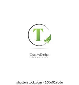 Leaf Logo with Letter T. Design vector template