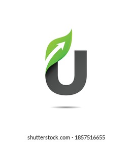 leaf logo with letter u concept, eco logo letter u