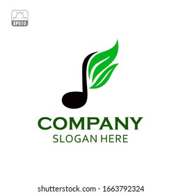 leaf logo and musical note beam - musical symbol, very suitable for music group logos in the middle of the forest and a place to learn natural music and the like