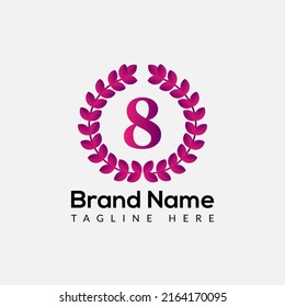 Leaf Logo On Letter 8 Template. Leaf On 8 Letter, Initial Fashion and Beauty Sign Concept 