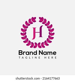 Logotipo De Hoja En La Plantilla De Letra H. Leaf On H Letter, Fashion Inicial y Beauty Sign Concepto 
