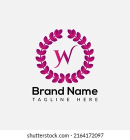Logotipo De Hoja En Plantilla De Letra W. Leaf On W Letter, concepto inicial de señas de moda y belleza 