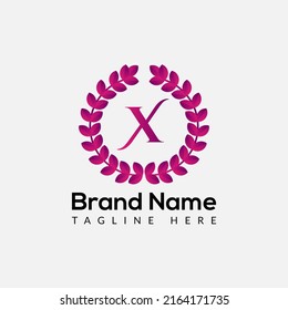 Leaf Logo On Letter X Template. Leaf On X Letter, Initial Fashion and Beauty Sign Concept 