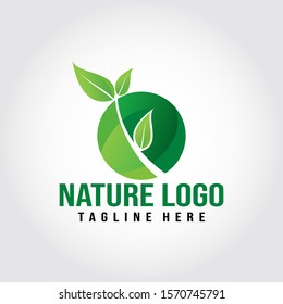 leaf logo on top of the circle, natural logo, green logo