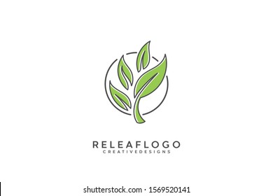 Leaf logo, releaf logo vector - line art