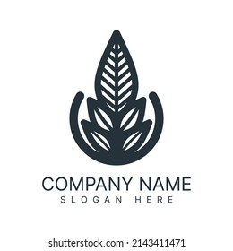 leaf logo with semi-circular lines shaped like a water drop similar to a leaf