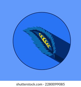 Logo de la hoja con sombras. Pintura tradicional ucraniana de Petrykivka. Elementos de adorno floral azul-amarillo. Ilustración vectorial decorativa.
