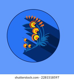 Leaf logo with shadows. Traditional Ukrainian painting of Petrykivka. Elements of blue-yellow floral ornament. Decorative vector illustration.