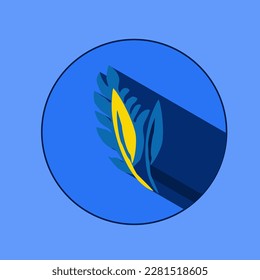Leaf logo with shadows. Traditional Ukrainian painting of Petrykivka. Elements of blue-yellow floral ornament. Decorative vector illustration.