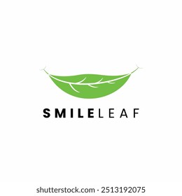 Leaf logo is in the shape of smiling lips. Unique logo concept