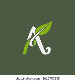 leaf logo shaped letter A vector. leaf nature logo icon design template