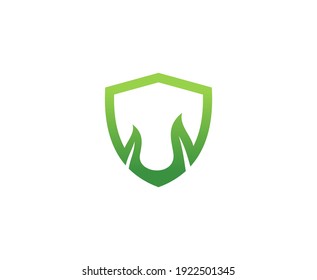 Leaf logo shield green organic vector 