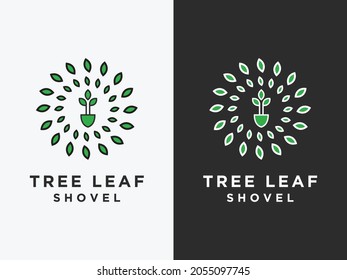 El logotipo de la hoja y la pala simple son diseños de vector de estilo lineal Set. - Vector 