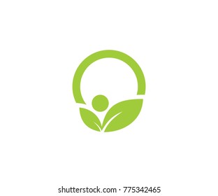 leaf logo symbol nature.care vector and circle shape concept. flat design icon. green color