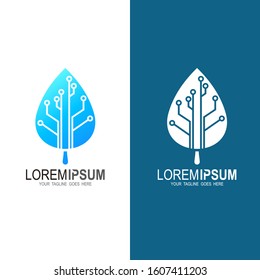 Leaf logo with technology, Leaf tech logo concept