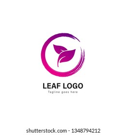Leaf logo template design. Leaf logo with modern frame isolated on white background