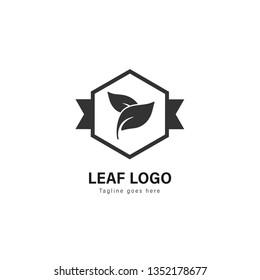 Leaf logo template design. Leaf logo with modern frame isolated on white background