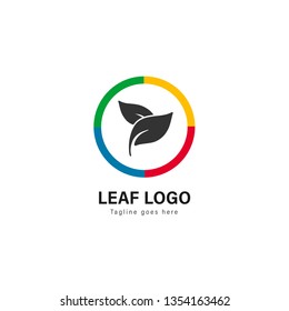 Leaf logo template design. Leaf logo with modern frame isolated on white background