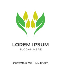 leaf logo template with flat green and yellow color style
