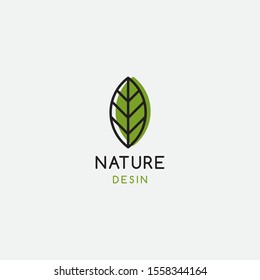 leaf logo template. nature linear, green, vector illustration
