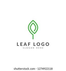 Leaf logo template vector design with green leaf line