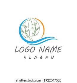 Naturaleza del símbolo vectorial de la plantilla de logotipo de hoja
