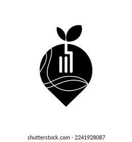 leaf logo vector design, fork, location sign, abstract art in black and white colors