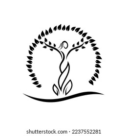 leaf logo vector design, woman, spa, beauty, pampering in black and white colors
