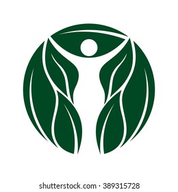 leaf logo vector. person icon. women symbol.