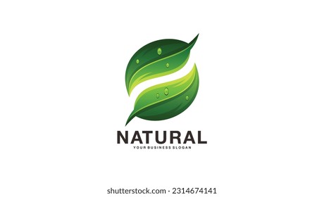 Logotipo de hoja con capa de agua plancha vector abstracto