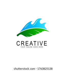 Leaf logo and wave design template, Nature icons, Water wave logos