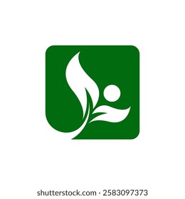 
the leaf logo is white and has a green box