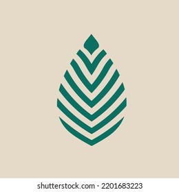 Leaf logo.Green nature element isolated on light fund.Decorative lines organic icon for beauty, spa, eco, natural food, environmental brand.Plant sign.Fresh geometric emblem shape.
