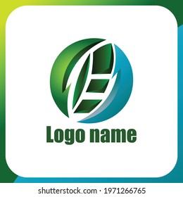 Leaf logo.illustration of the letter E logo inside a circle in the form of an arrow with full color