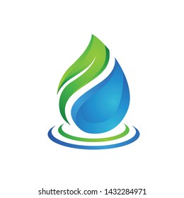 Leaf logos with a combination of water become a beautiful unity of concepts, suitable for water company, mining, environmental and chemical logos
