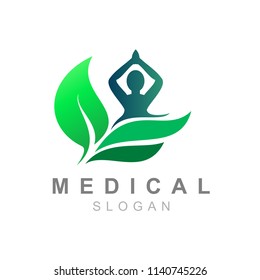 
leaf logos and yoga people with a simple look, medical logo design illustration