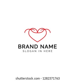 leaf love line art shaped icon design template