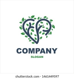 Leaf with love logo design