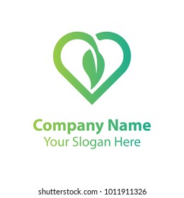 leaf love logo design, green nature love