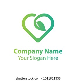 leaf love logo design, green nature love