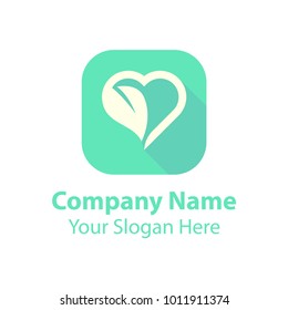 leaf love logo design, green nature love