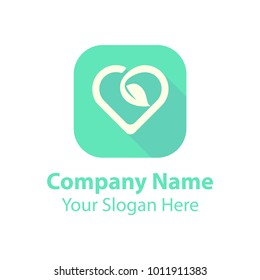 leaf love logo design, green nature love