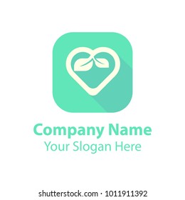 leaf love logo design, green nature love