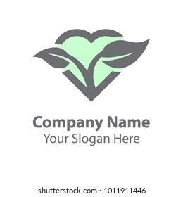 leaf love logo design, green nature love