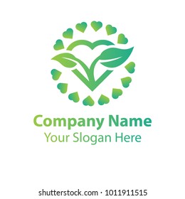 leaf love logo design, green nature love